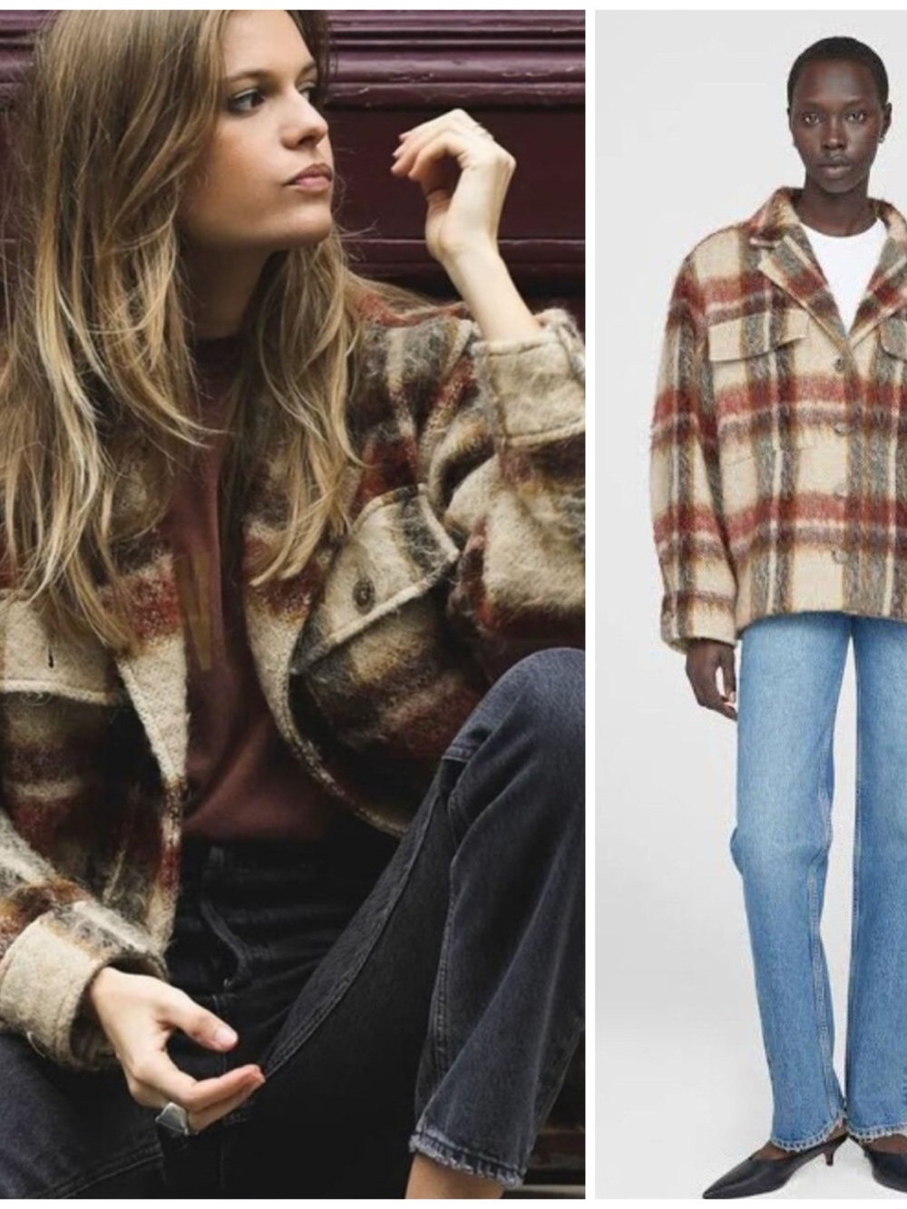 NWT ANINE BING Flynn Oatmeal Plaid Jacket Small
